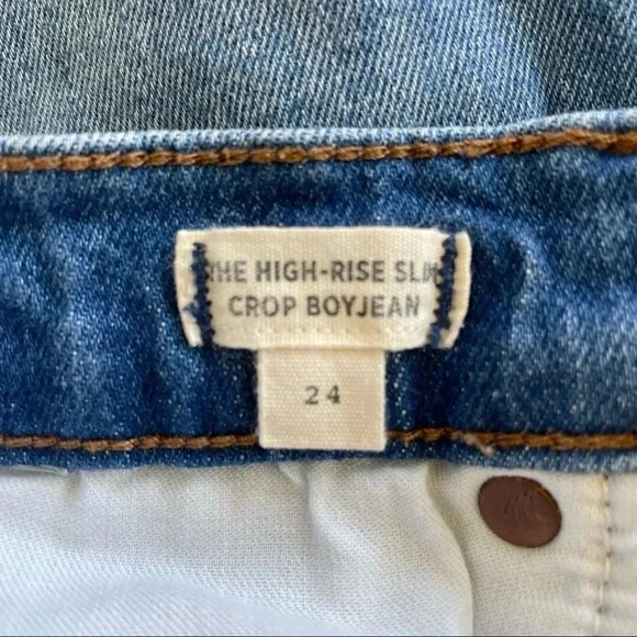 Madewell High Rise Slim Boyjean Raw Edge Hem Medium Blue Wash Distressed - Picture 11 of 13